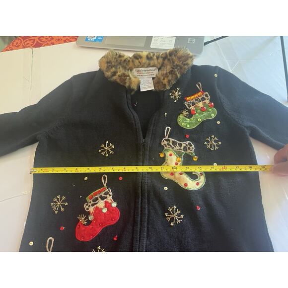 Womans "Ugly" Christmas Cardigan Sweater Faux Fur Collar - Med - Picture 10 of 15